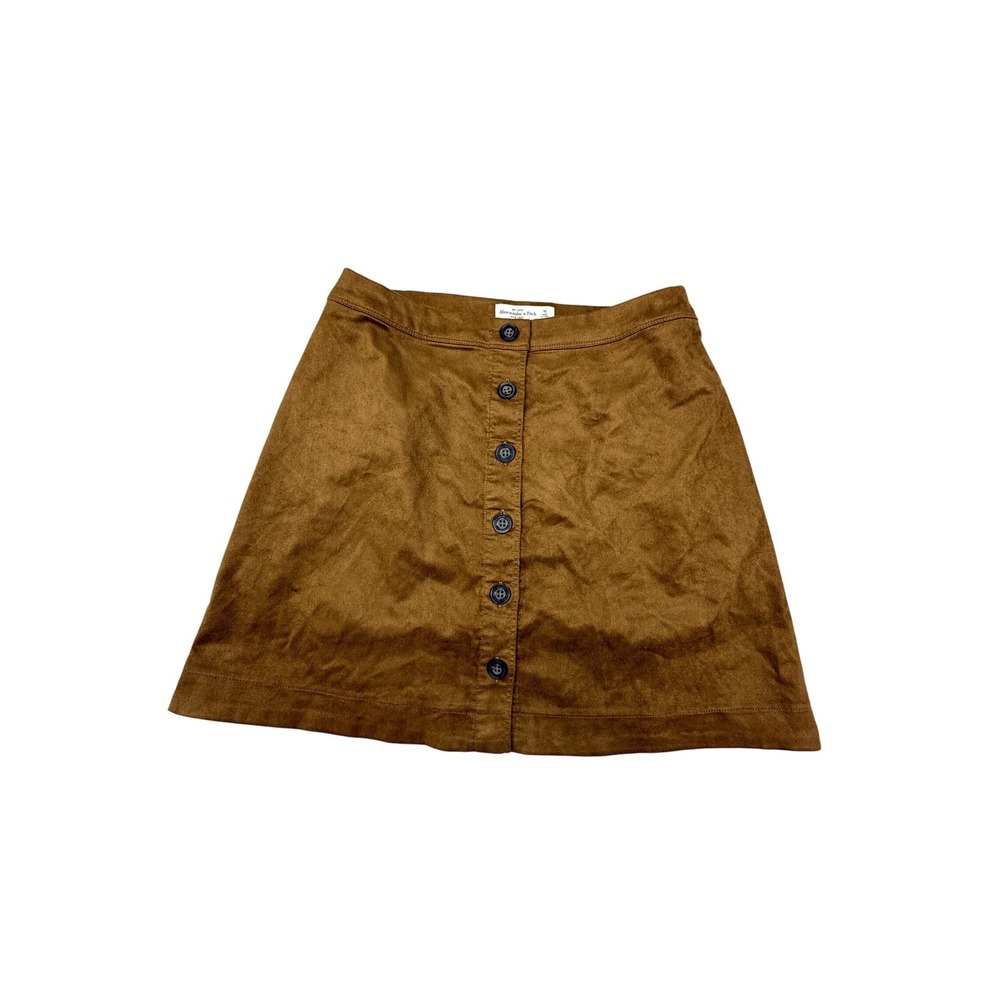 Abercrombie & Fitch Brown Faux Suede Button Front A-Line Mini Skirt Size M